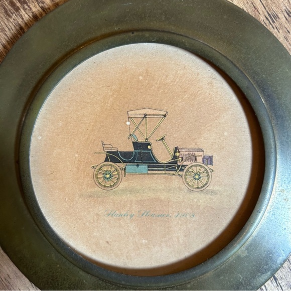 Vintage STANLEY STEAMER 1908 Print Automobile Cars Home Decor Round Brass Frame - Picture 2 of 8